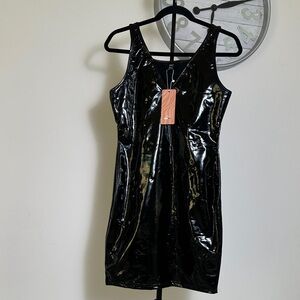 SHEIN Shiny Black V-Neck Dress